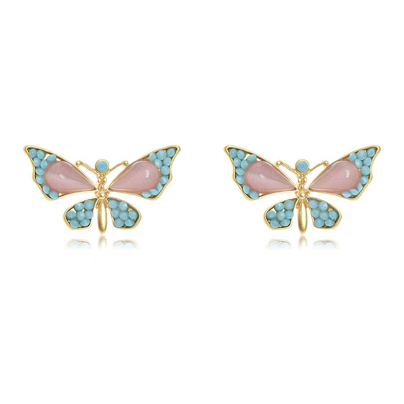 Wholesale Middle Antique Glazed Butterfly Diamond Dumb Gold Alloy Earrings